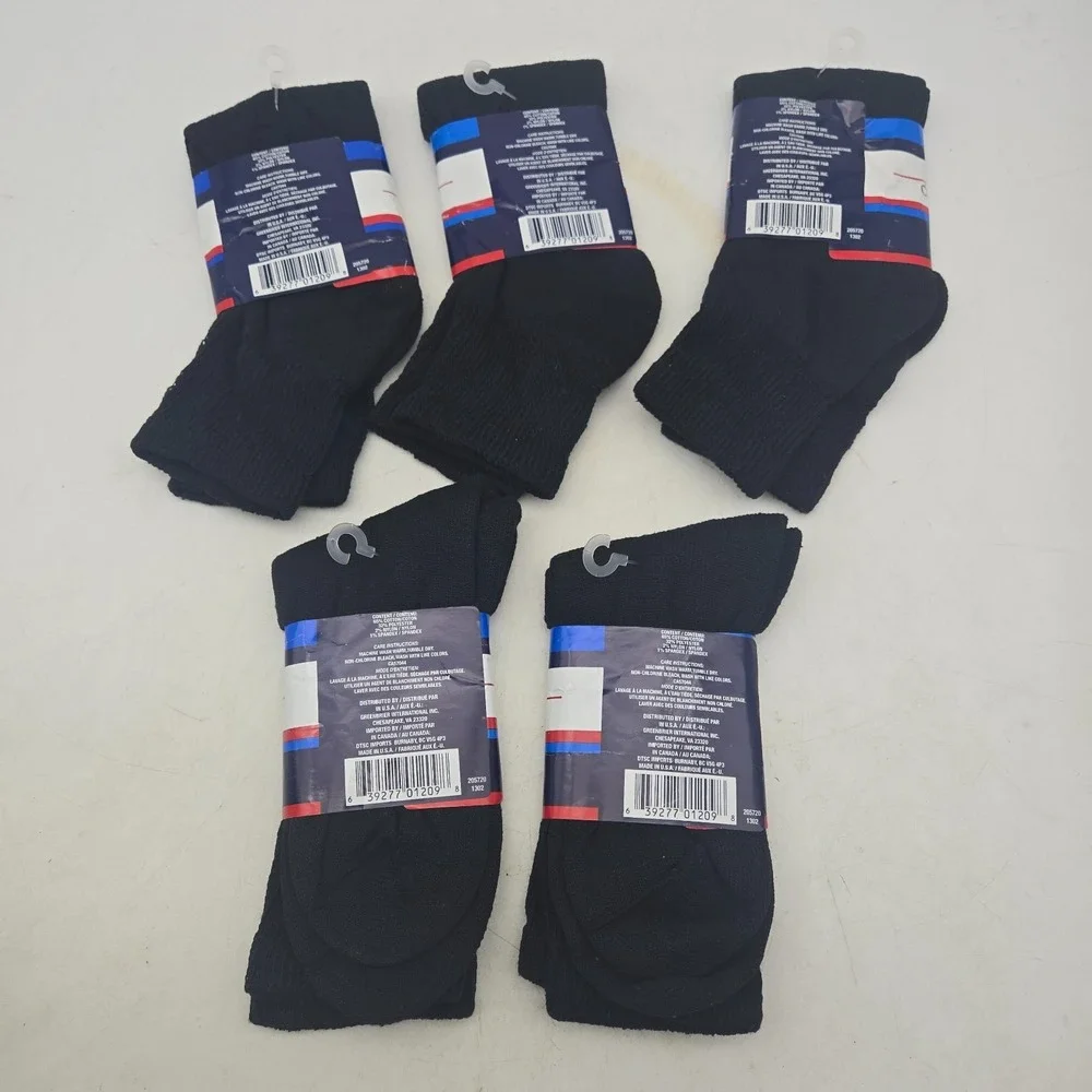 Greenbrier Diabetic Quarter & Crew Socks Sz 9-11 Black USA Made NEW 5 Pairs